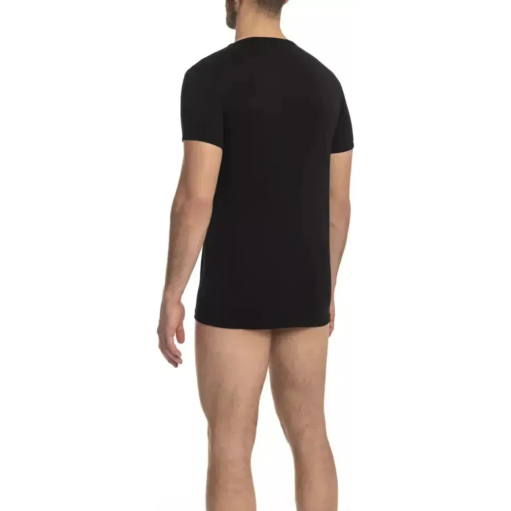 Cavalli Class "Black Cotton Men's V-Neck T-Shirt"