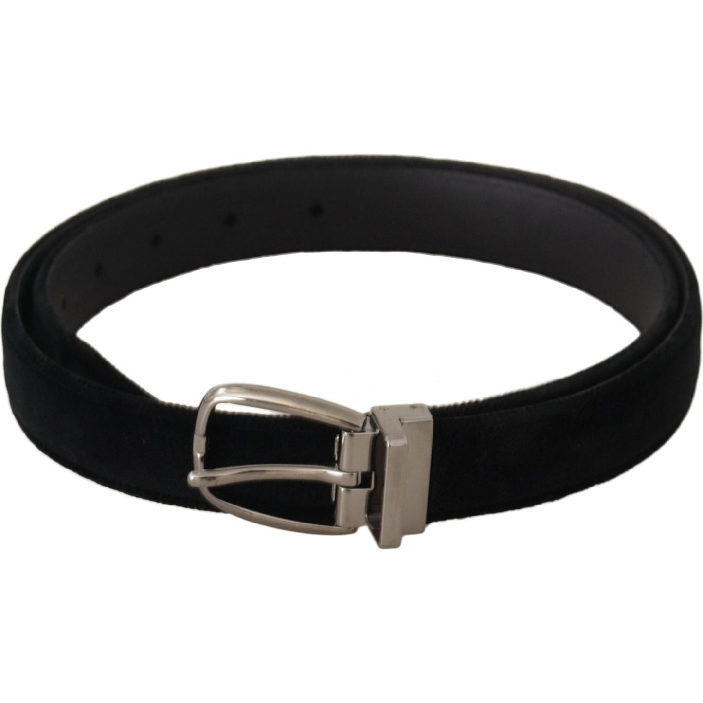 Dolce & Gabbana Black Classic Velvet Silver Tone Metal Buckle Belt