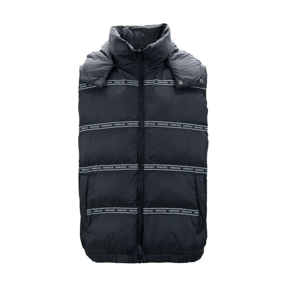 Versace Elegant Black Logo Band Vest with Detachable Hood Versace Dark Slate Gray