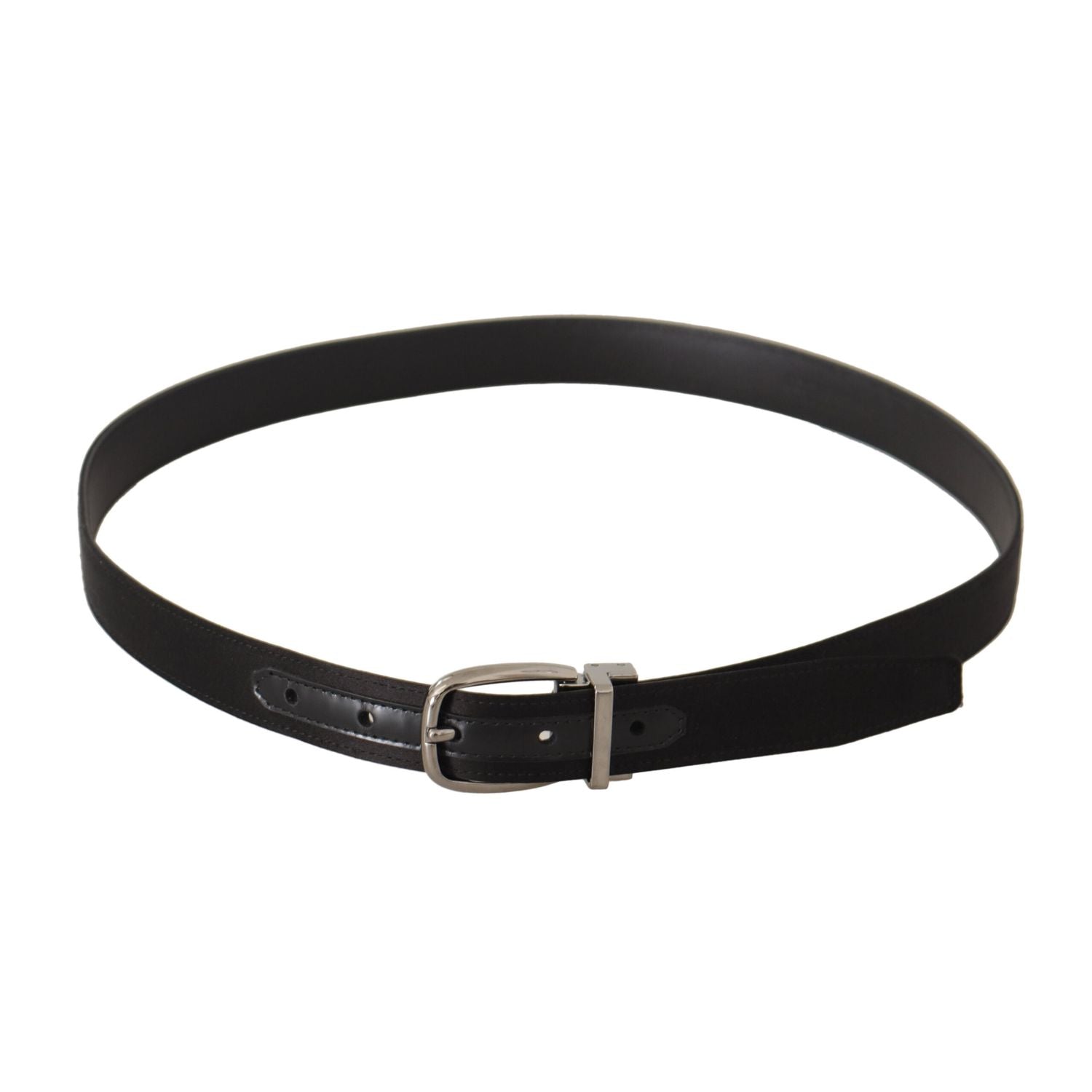 Dolce & Gabbana Black Calf Leather Silver Logo Metal Buckle Belt