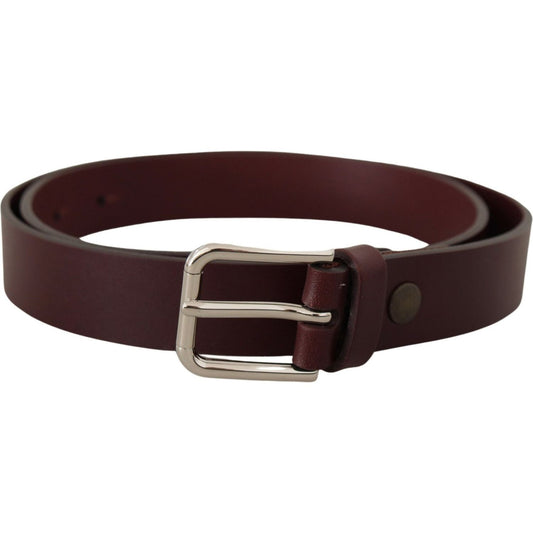 Dolce & Gabbana Maroon Calf Leather Silver Tone Metal Buckle Belt BEL8637#2-80