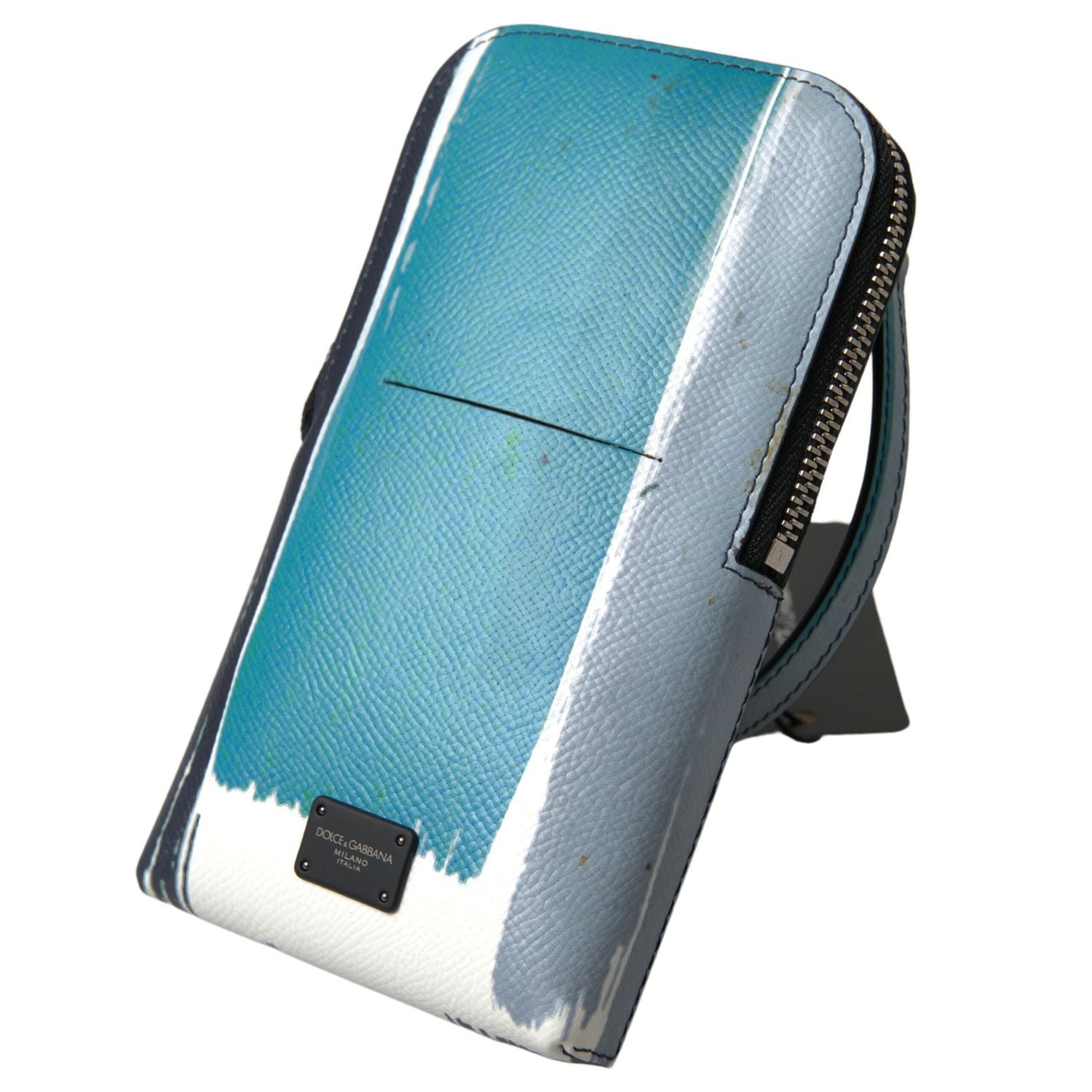 优雅蓝白皮革斜挎手机包