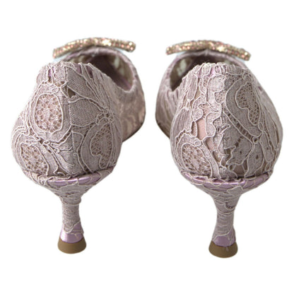 Dolce & Gabbana Pink Floral Lace DG Crystal Pumps Shoes