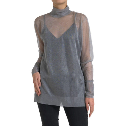 Dolce & Gabbana Gray Mesh Turtleneck Long Sleeve Blouse Top