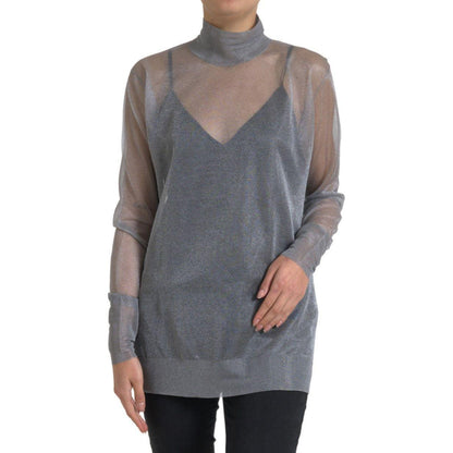 Dolce & Gabbana Gray Mesh Turtleneck Long Sleeve Blouse Top