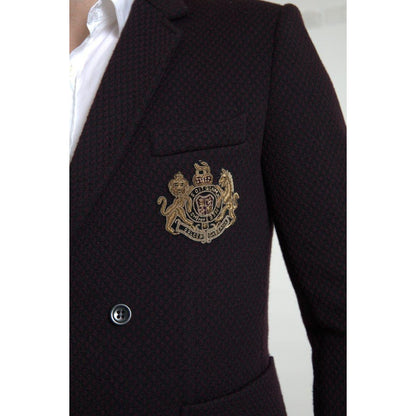 Dolce & Gabbana Purple Logo Embroidery Double Breasted Blazer