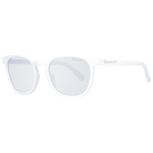 Gant white men's sunglasses with mirrored gradient grey lenses, half-rim round plastic frame, 53mm lens width, UVA & UVB protection.