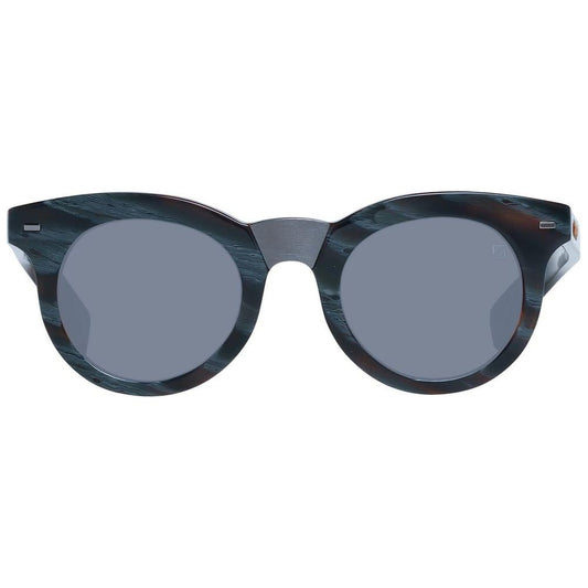 Ermenegildo Zegna brown men's cat eye sunglasses with grey lenses, plastic frame, full-rim style, size 47-23-145, 100% UVA & UVB protection.