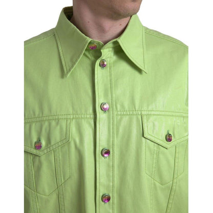 Dolce & Gabbana Green Cotton Collared Button Down Shirt