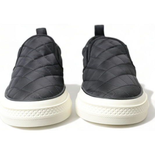 Dolce & Gabbana Elegant Quilted Black Canvas Sneakers Dolce & Gabbana Light Gray