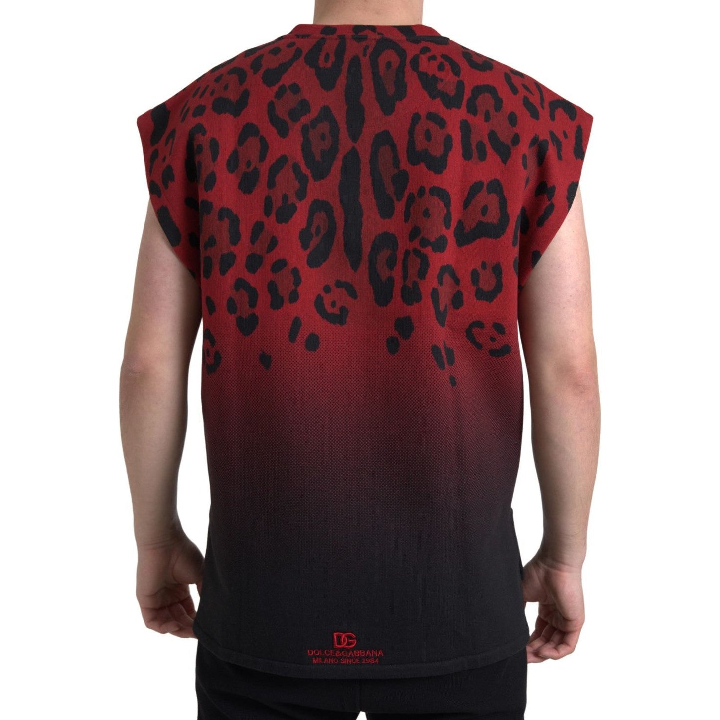 Dolce & Gabbana Red Leopard Cotton Sleeveless Tank T-shirt