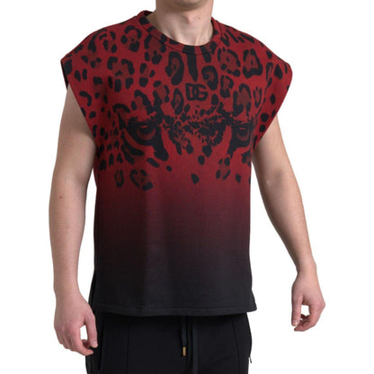 Dolce & Gabbana Red Leopard Cotton Sleeveless Tank T-shirt