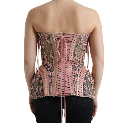 Dolce & Gabbana Pink Floral Applique Bustier Corset Top