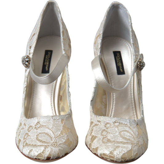 Dolce & Gabbana Chic Lace Block Heels Sandals in Cream White Dolce & Gabbana Rosy Brown