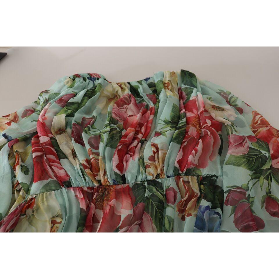 花卉真丝中长裹身连衣裙