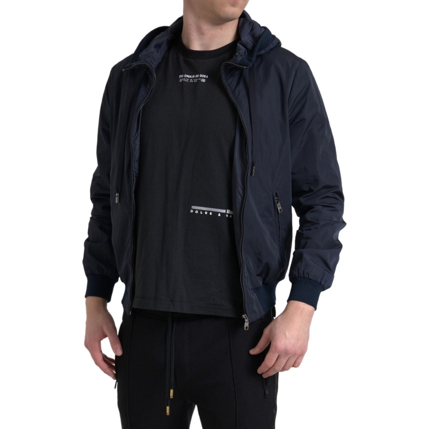 Dolce & Gabbana Blue Hooded Logo Polyester Full Zip Sweater