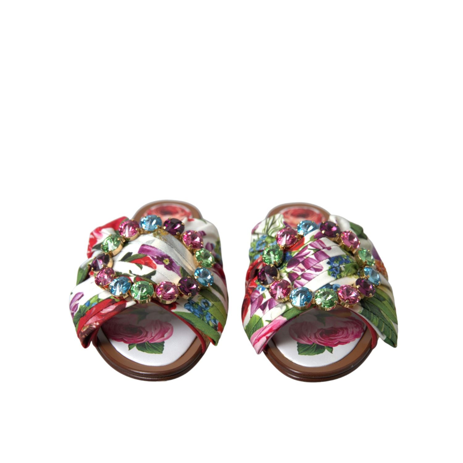 Dolce & Gabbana Multicolor Floral Flats Crystal Sandals Shoes