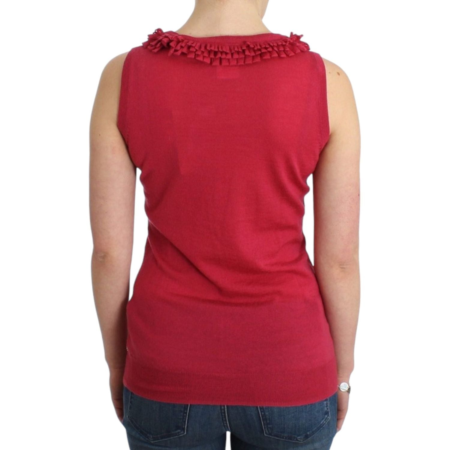 بلوزة أنيقة من الصوف المحبوك بدون أكمام باللون الوردي من جون جاليانو