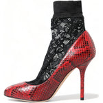 Dolce & Gabbana Red Ayers Leather Lace Socks Pumps Shoes LA10477-36.5