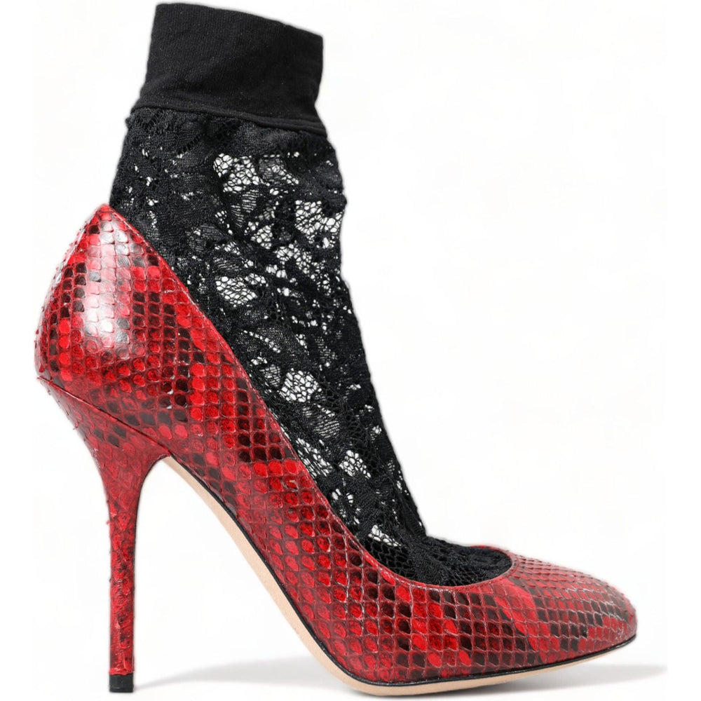 Dolce & Gabbana Red Ayers Leather Lace Socks Pumps Shoes LA10477-36.5