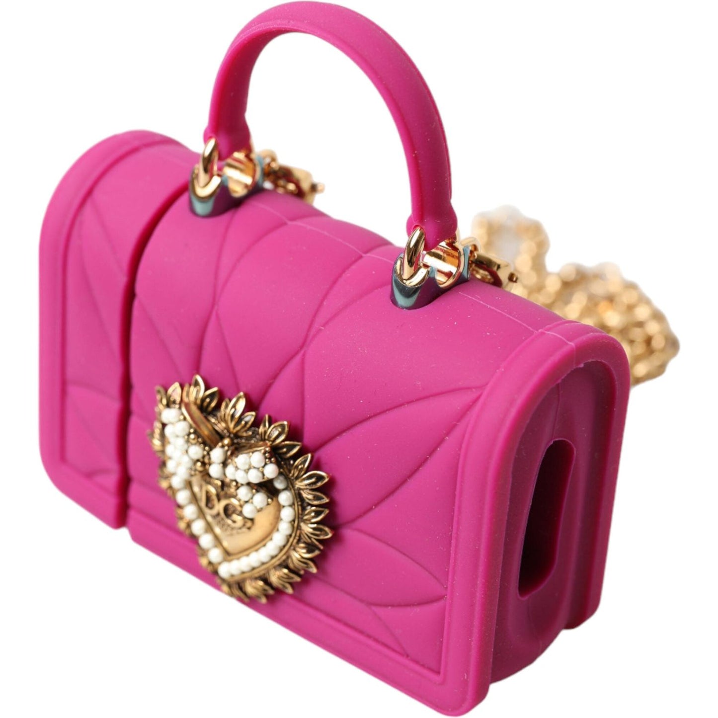 Dolce & Gabbana Pink Silicone Devotion Heart Bag Gold Chain Airpods Case