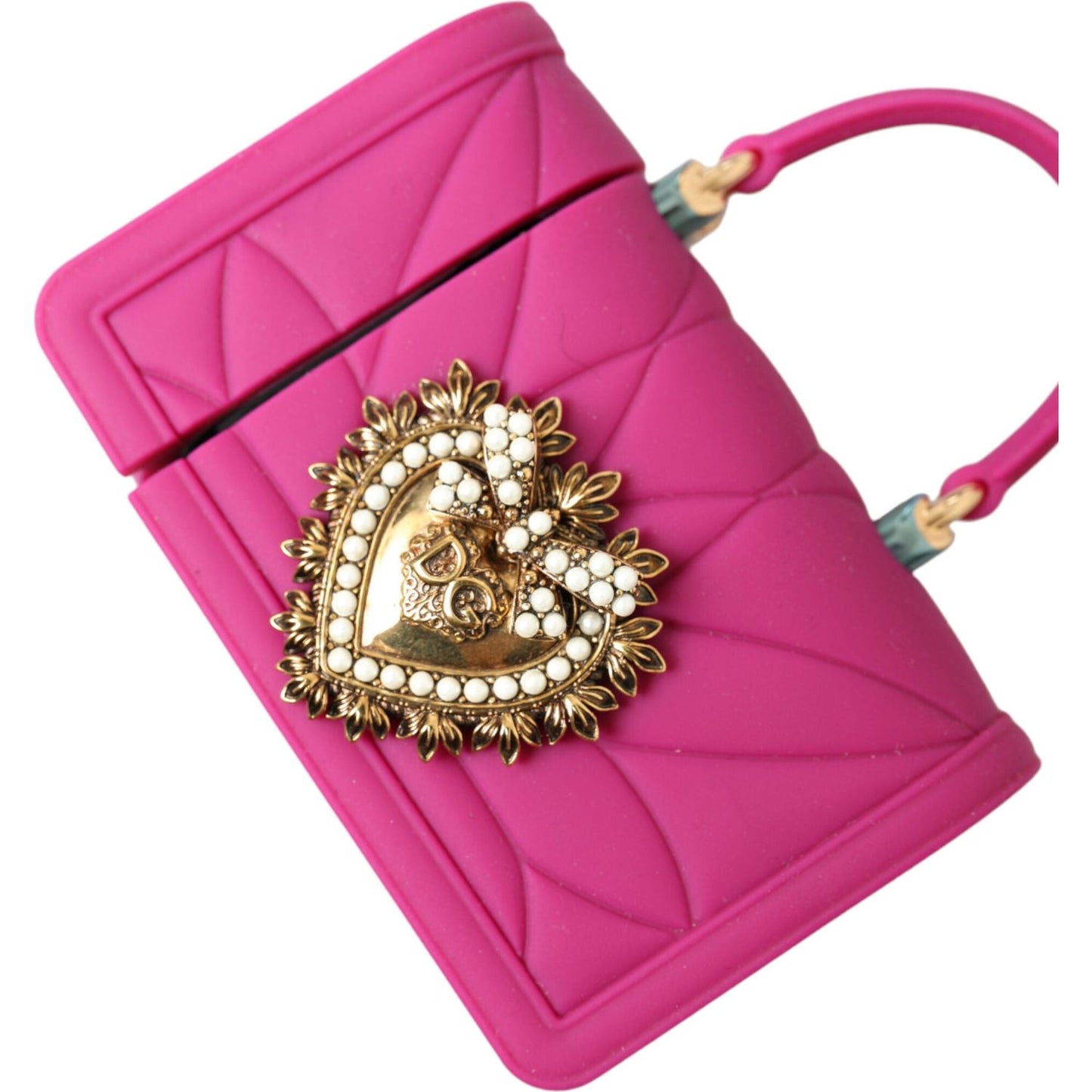 Dolce & Gabbana Pink Silicone Devotion Heart Bag Gold Chain Airpods Case