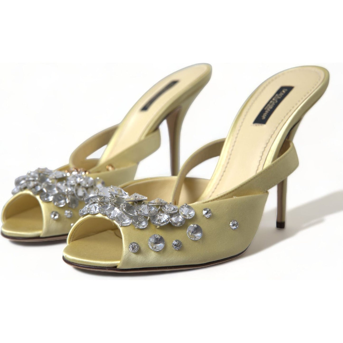 Dolce & Gabbana Yellow Satin Crystal Mary Janes Sandals