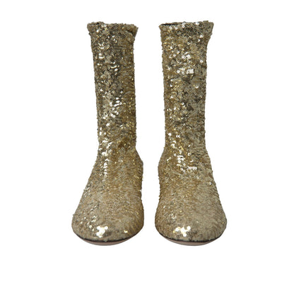 Dolce & Gabbana Gold Sequined Short Boots Stretch Shoes