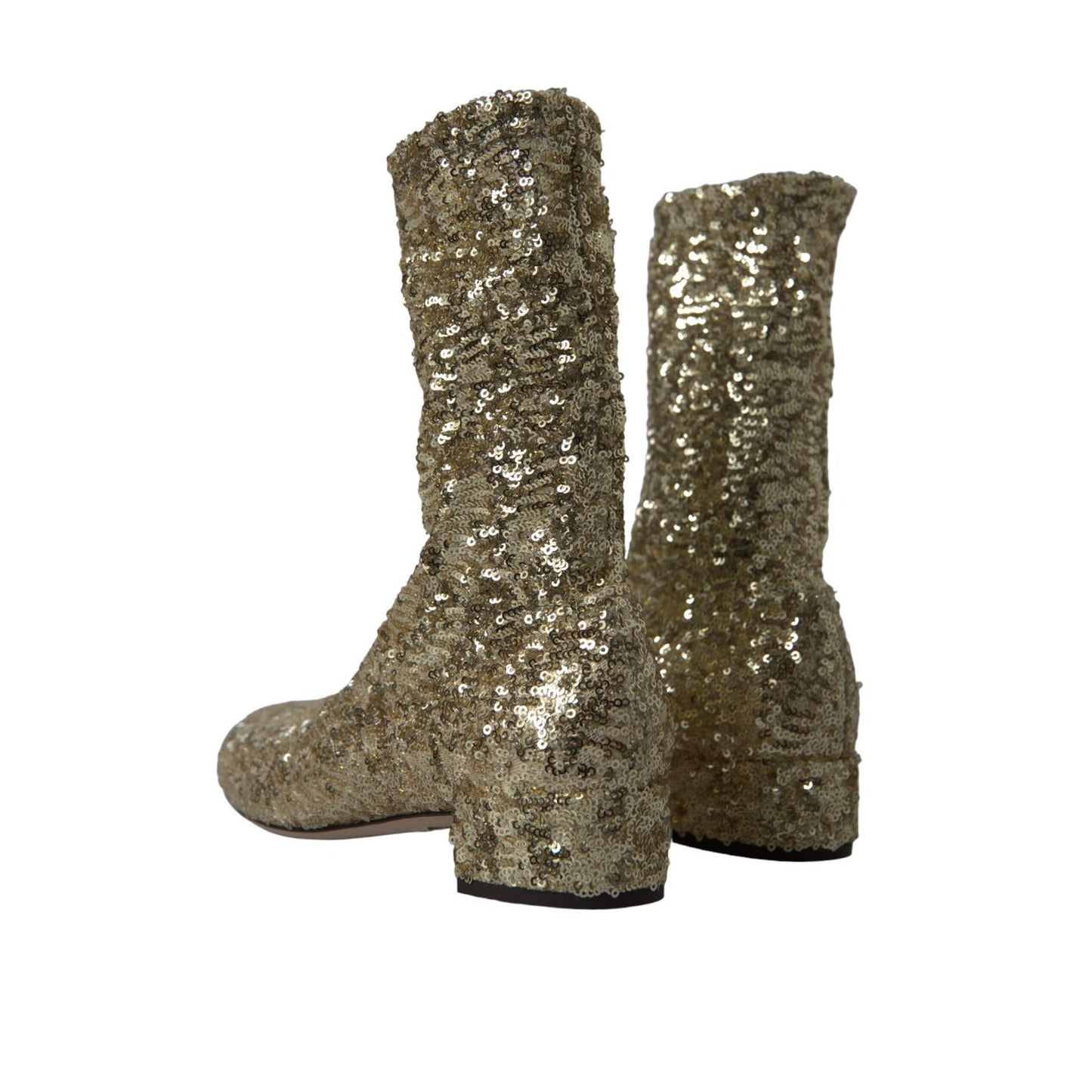 Dolce & Gabbana Gold Sequined Short Boots Stretch Shoes