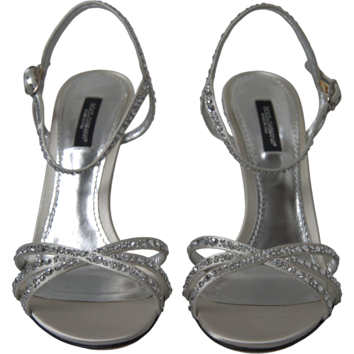 Dolce & Gabbana Silver Crystal Ankle Strap Sandals Shoes