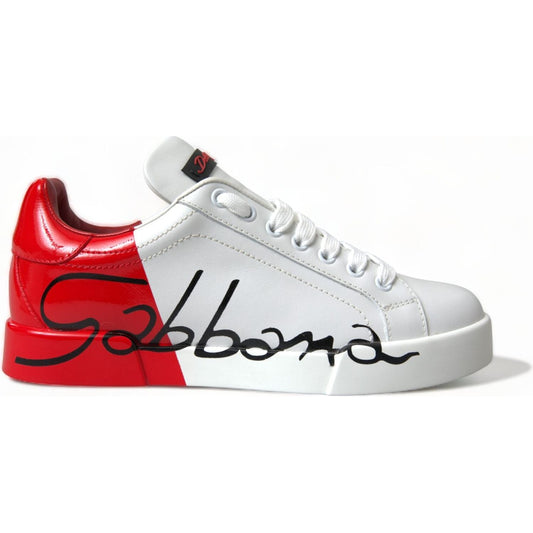 Dolce & Gabbana White Red Lace Up Womens Low Top Sneakers Shoes
