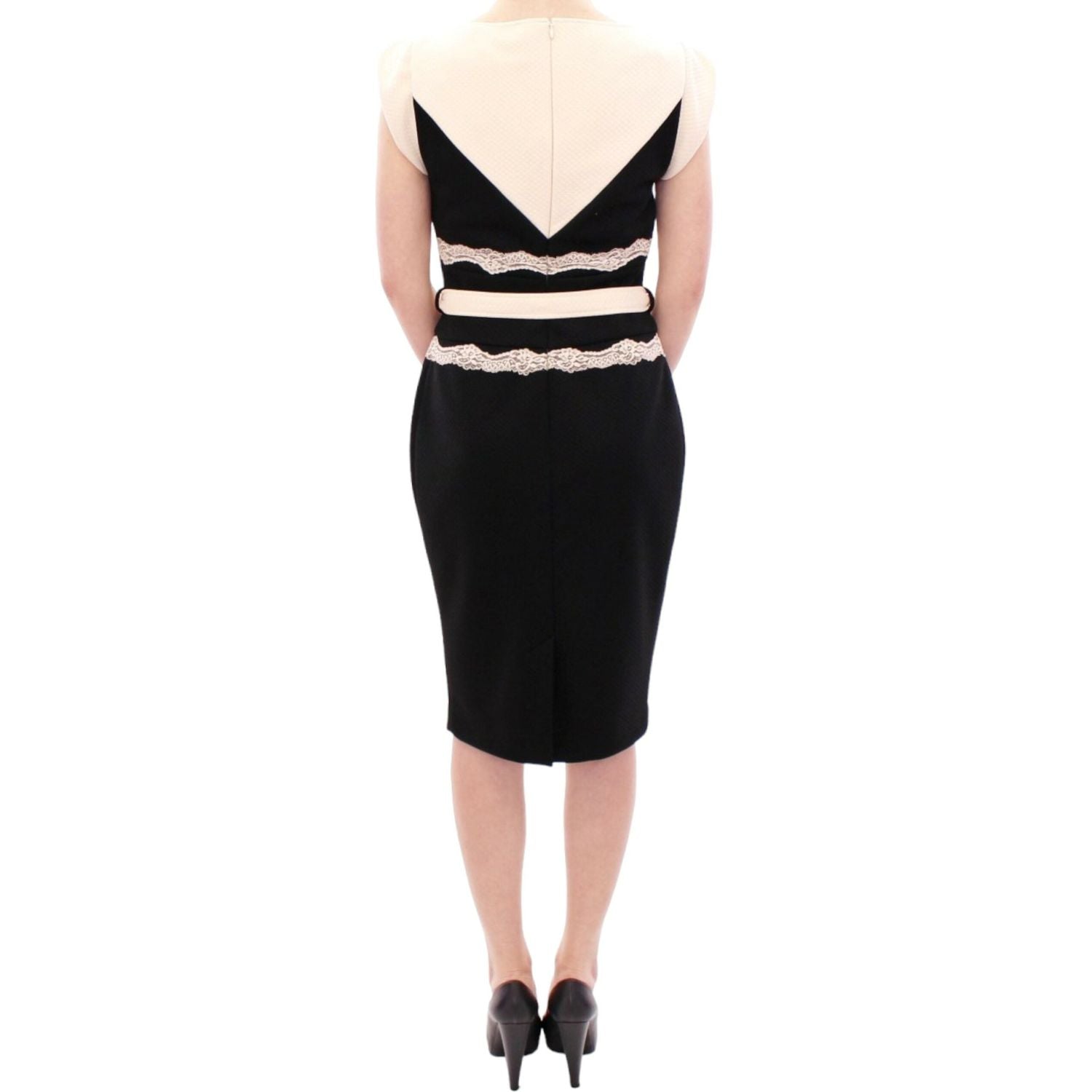 黑色和米色优雅紧身蕾丝连衣裙