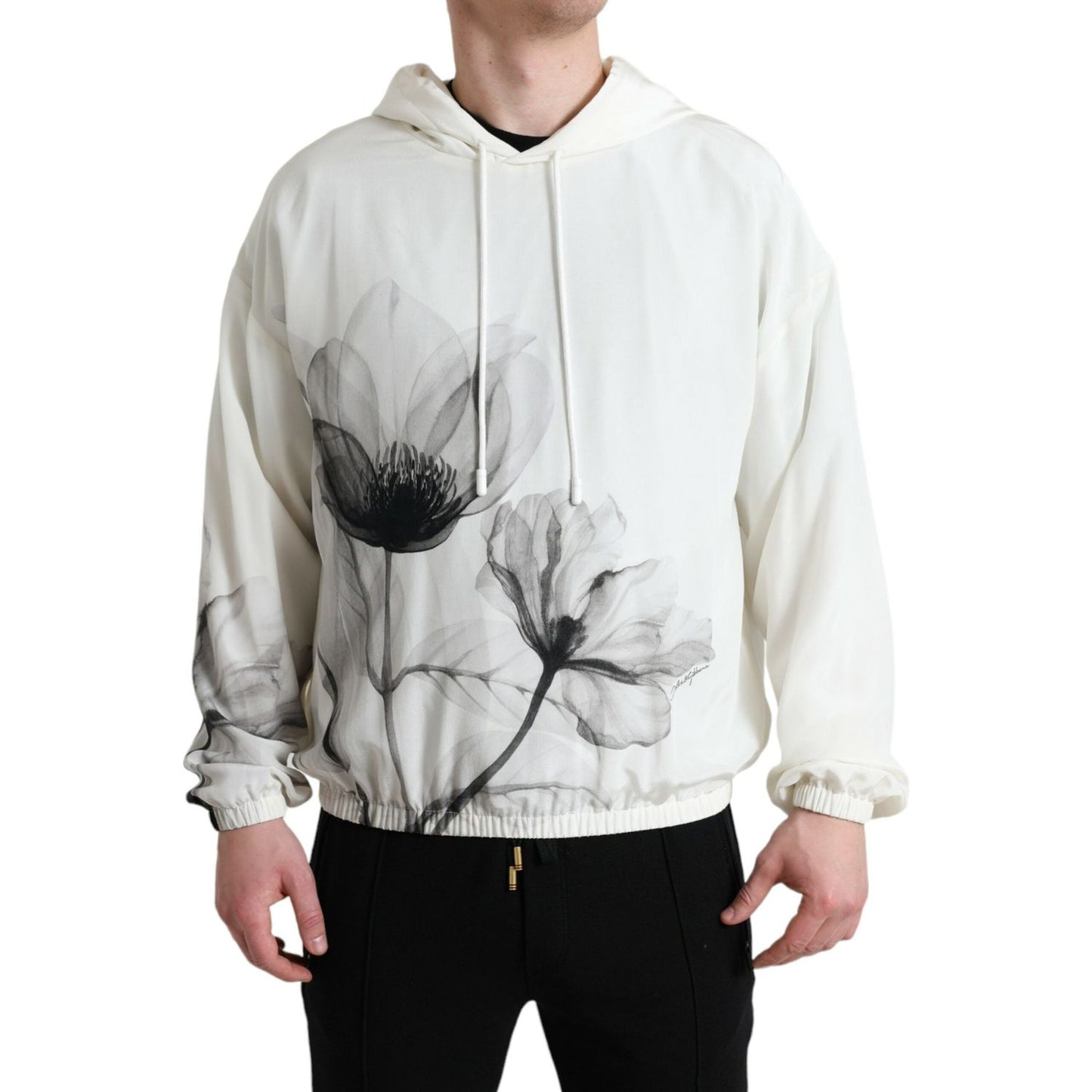 Dolce & Gabbana White Floral Print Hooded Pullover Sweater