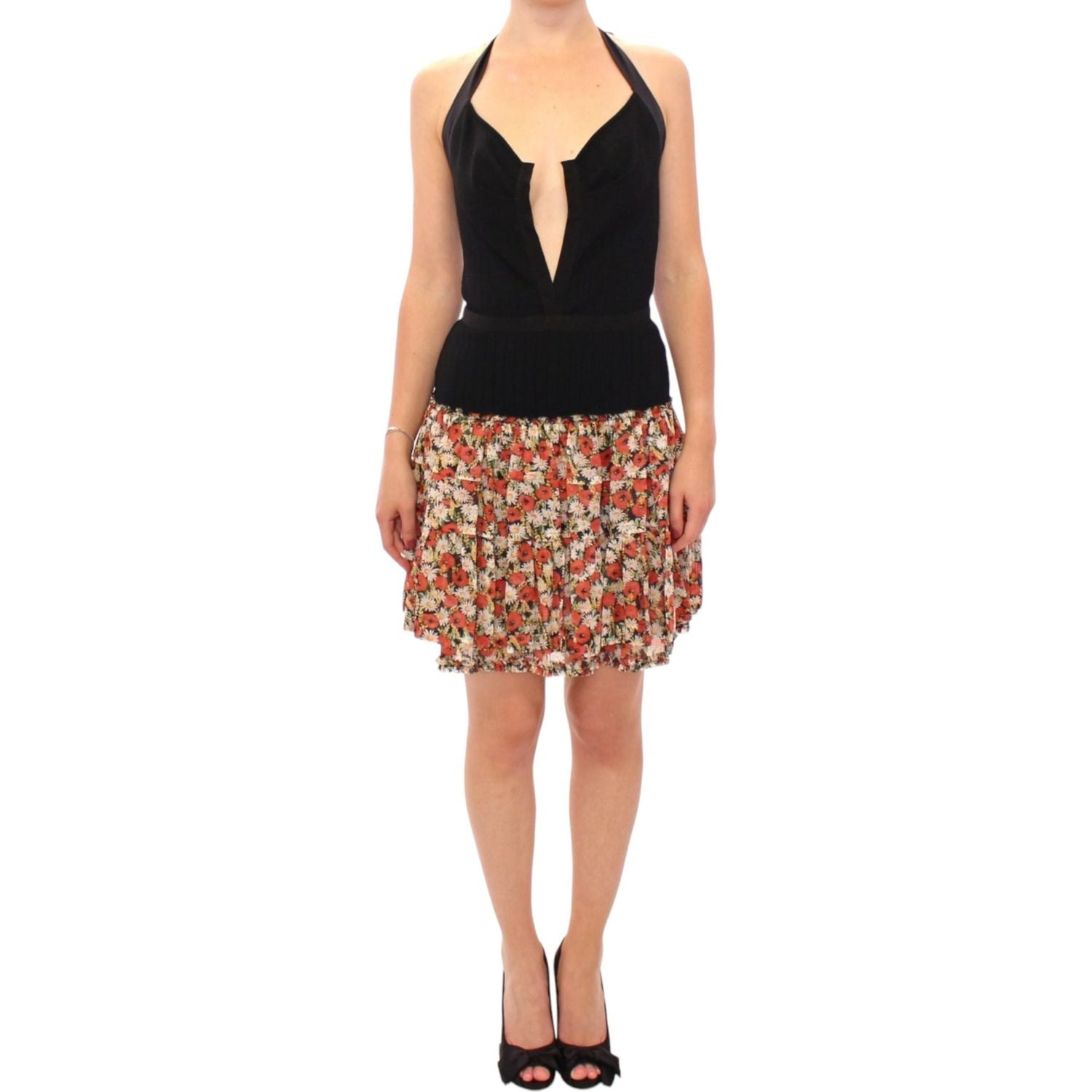 优雅花卉挂脖泡泡裙