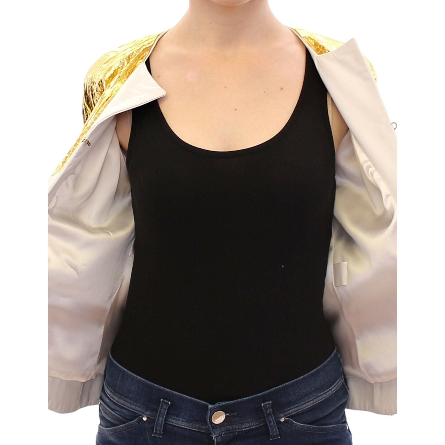 优雅金属鳄鱼印花皮夹克