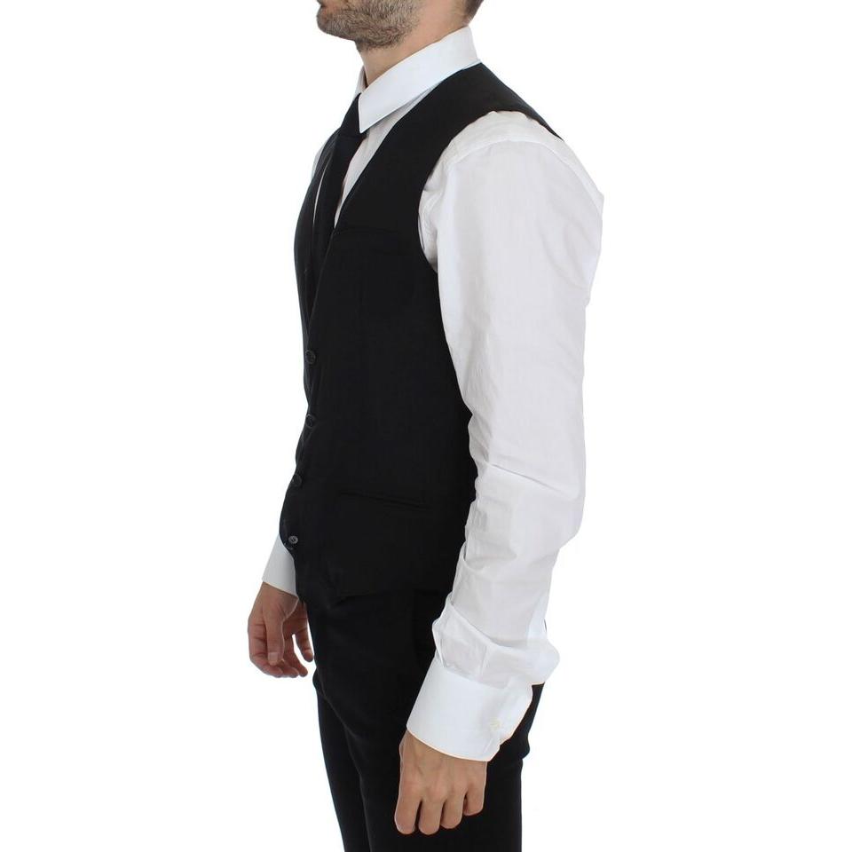Dolce & Gabbana Black Wool Formal Dress Vest Gilet Jacket VES10037-1