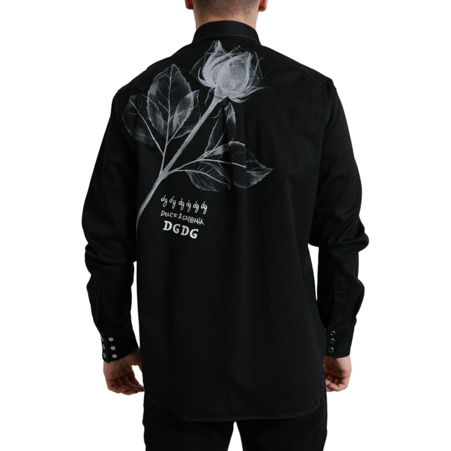 Dolce & Gabbana Black Floral Cotton Collared Dress Shirt