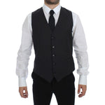 Dolce & Gabbana Elegant Gray Striped Dress Vest Dolce & Gabbana Black
