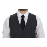 Dolce & Gabbana Elegant Gray Striped Wool Dress Vest Dolce & Gabbana Dark Slate Gray