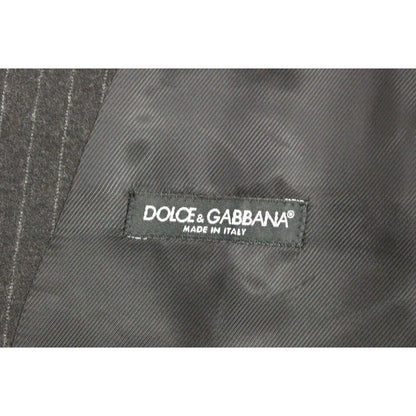 Dolce & Gabbana Gray Striped Wool Logo Vest Gilet Vests