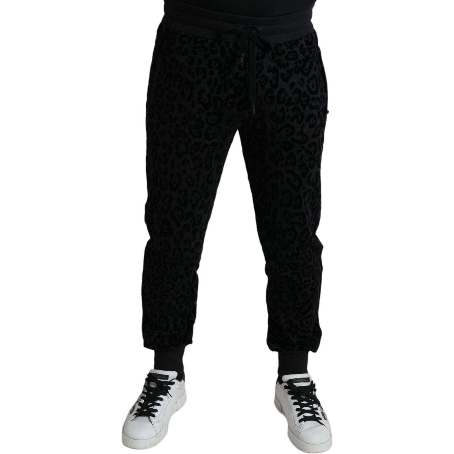 Dolce & Gabbana Black Leopard Cotton Slim Fit Jogger Pants