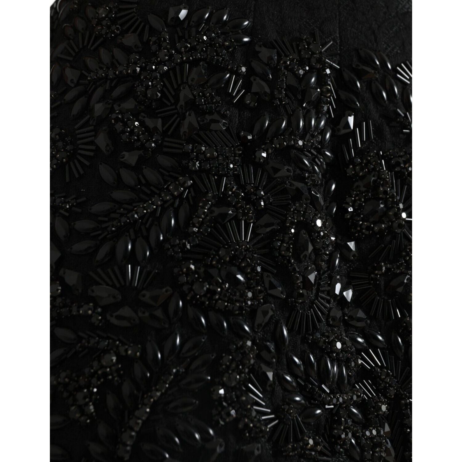 Dolce & Gabbana Black Crystal Handmade Knee Pencil Skirt