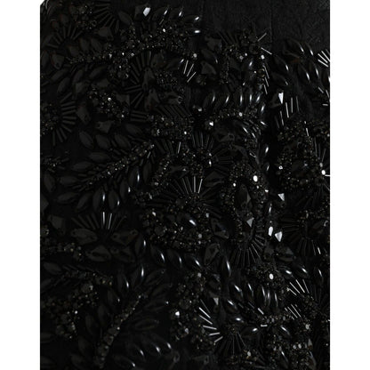 Dolce & Gabbana Black Crystal Handmade Knee Pencil Skirt