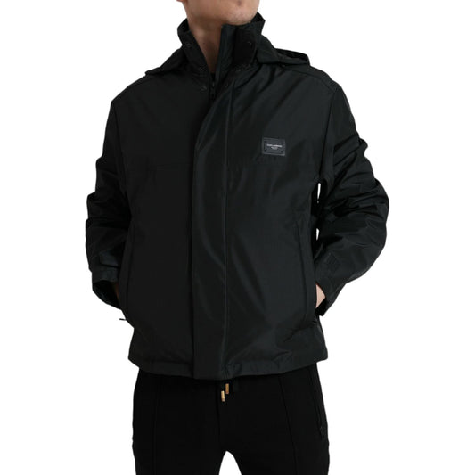Dolce & Gabbana Black Polyester Logo Plaque Hooded Jacket JKT3759-48