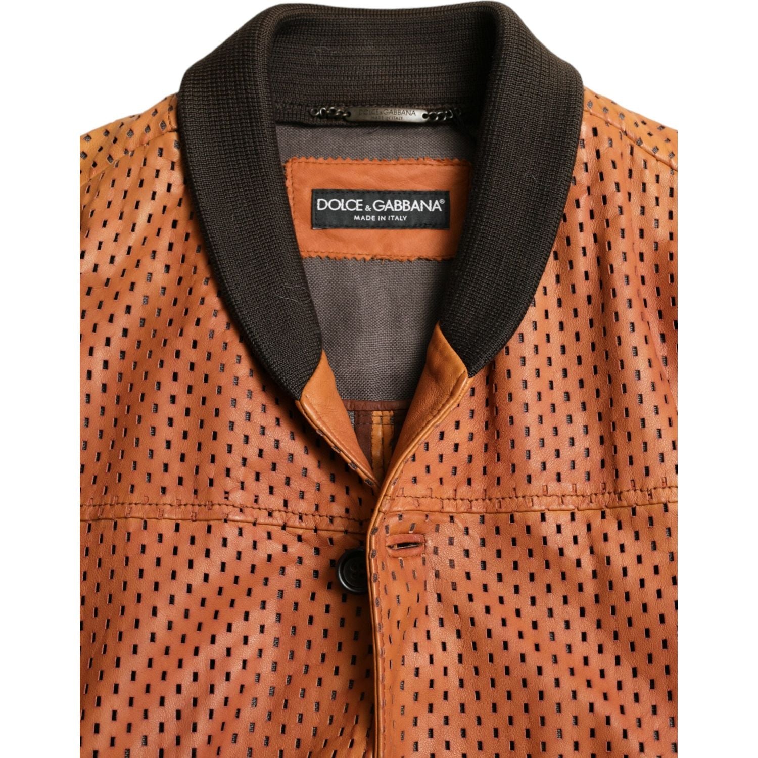 Dolce & Gabbana Brown Lambskin Leather Perforated Jacket