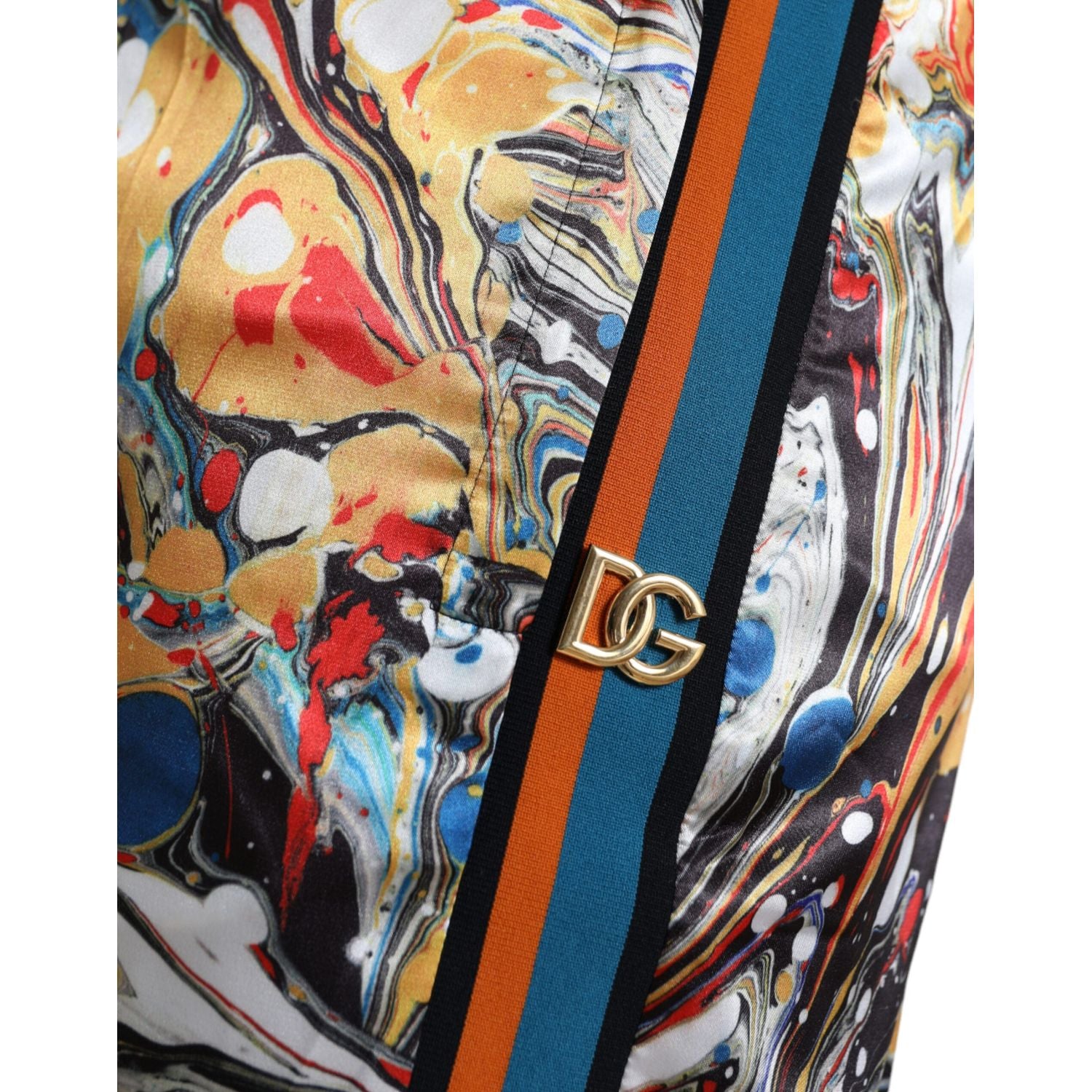 优雅多色大理石缎面运动裤