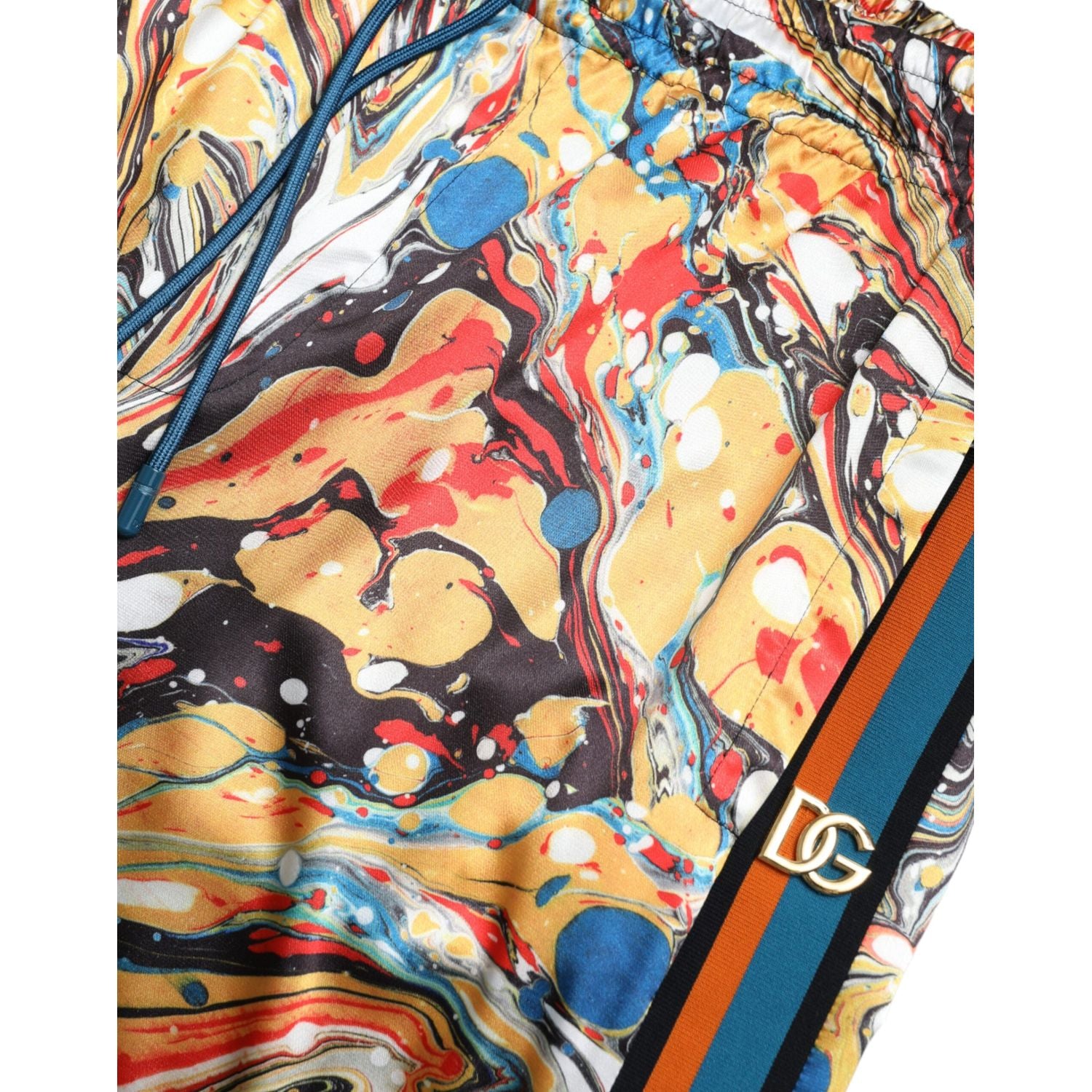 优雅多色大理石缎面运动裤