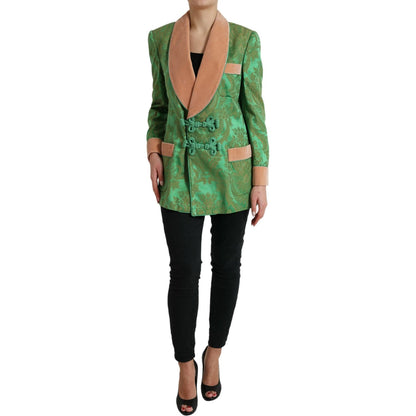 Dolce & Gabbana Green Floral Double Breasted Coat Jacket