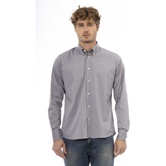 Baldinini Trend Gray Cotton Men Shirt Baldinini Trend Light Slate Gray