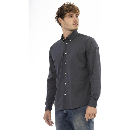 Baldinini Trend Gray Cotton Men Shirt Baldinini Trend Dark Slate Gray
